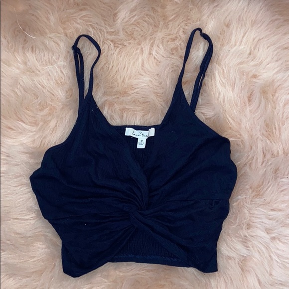 Love Tree Tops - Navy knotted crop top